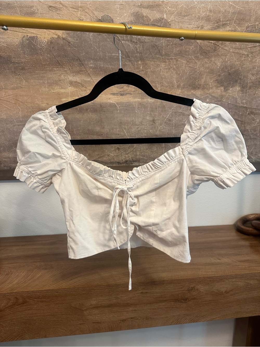 Sunday Best Aritzia Cream Puff-Sleeve Tie-Front Crop Top